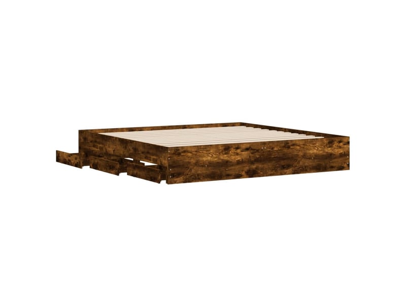  Lit double- lit adulte -  cadre de lit avec tiroirs sans matelas chêne fumé 160x200 cm  - Conforama D