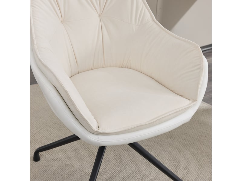 Chaise de bureau pivotante avec retour automatique, assise ergonomique et pieds métalliques en simili cuir beige - Conforama E