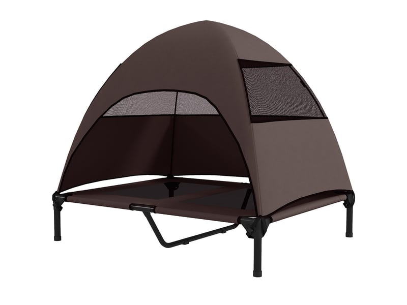  Transat surélevé d'extérieur avec auvent amovible, café, 91 x 76 x 90 cm  - Conforama B