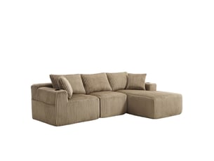 Canapé modulaire avec méridienne 3 places en velours côtelé 257 x 160 cm avec poches et coussins