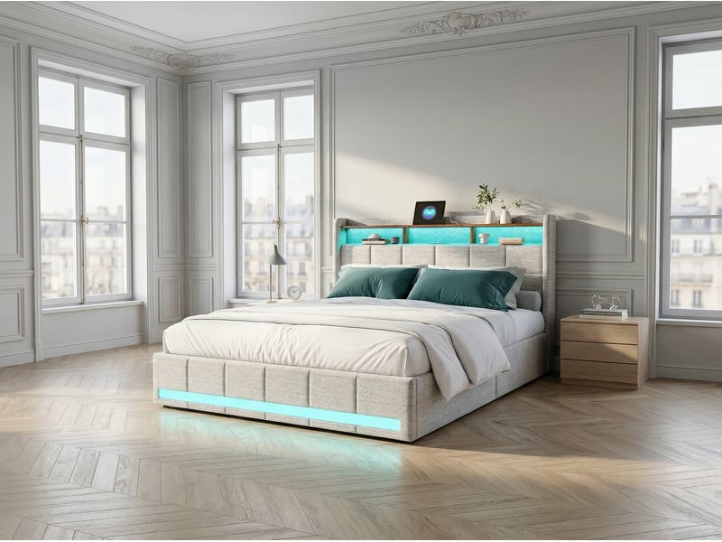 Lit 2 places 160 x 200 cm - cuir pu - led et usb  - Conforama D