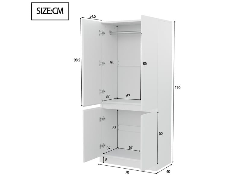 Armoire 70x40x170 cm à 2 portes avec grands rangements blanc - Conforama C