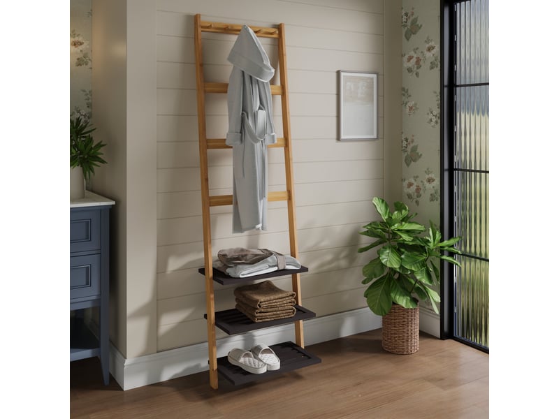  Portemanteau en bambus naturel de 183 cm avec étagères et crochets  - Conforama B