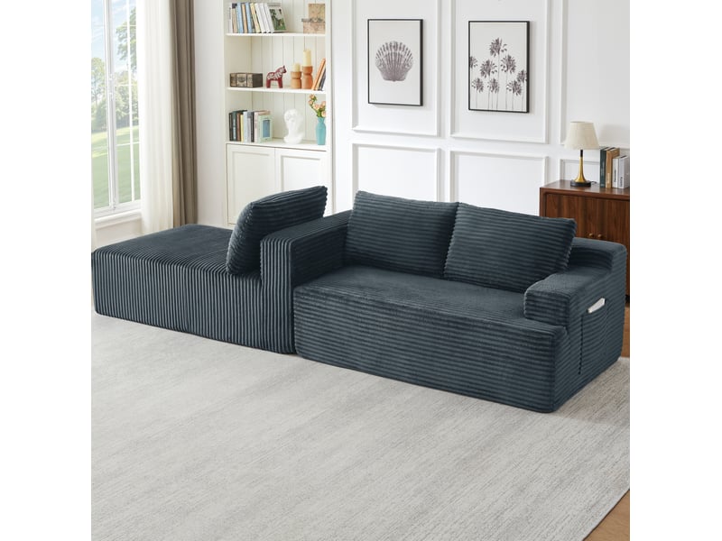 Canapé d'angle modulable convertible 4 places 238x152x66 cm gris foncé - Conforama R
