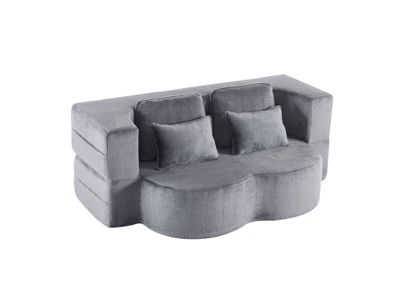 Canapé convertible 2 places en velours gris bleuté avec 4 coussins - Conforama A