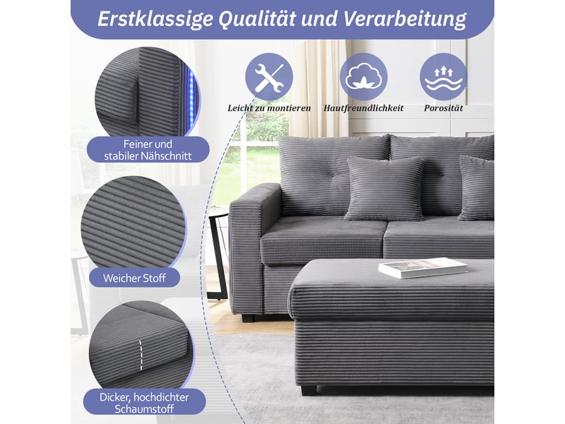  Canapé 3 places avec pouf modulable gris antique éclairage led  - Conforama C