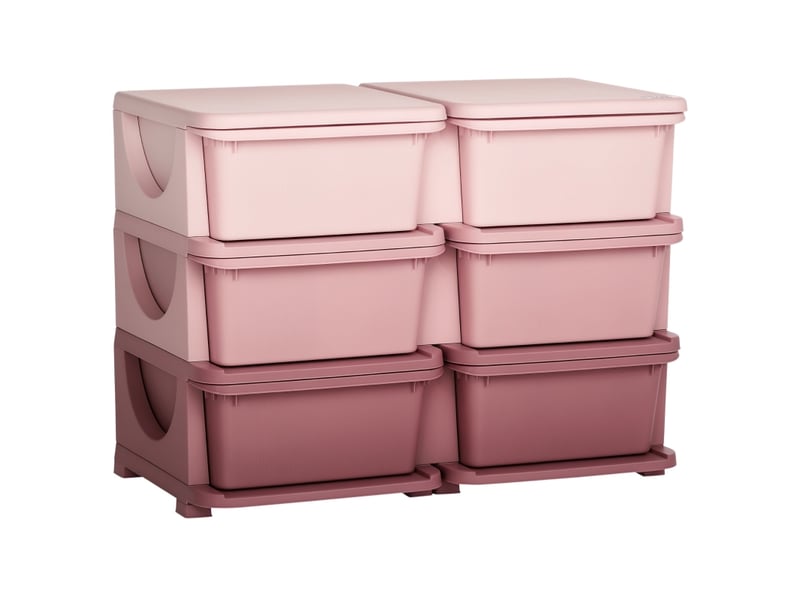  Meuble de rangement pour jouets enfant avec 6 tiroirs amovibles en plastique rose – commode et organisateur de chambre d'enfant avec assise et coins arrondis (75 x 37 x 56,5 cm)  - Conforama A