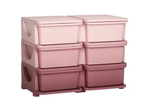 Meuble de rangement pour jouets enfant avec 6 tiroirs amovibles en plastique rose – commode et organisateur de chambre d'enfant avec assise et coins arrondis (75 x 37 x 56,5 cm)