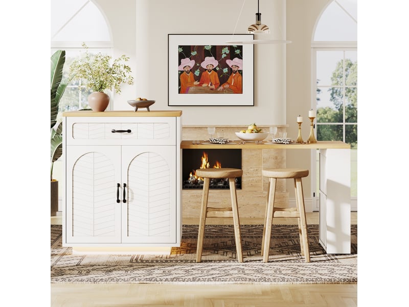  Îlot de cuisine 80 x 70 x 95,5 cm – blanc – plan de travail extensible et rangement intégré  - Conforama E