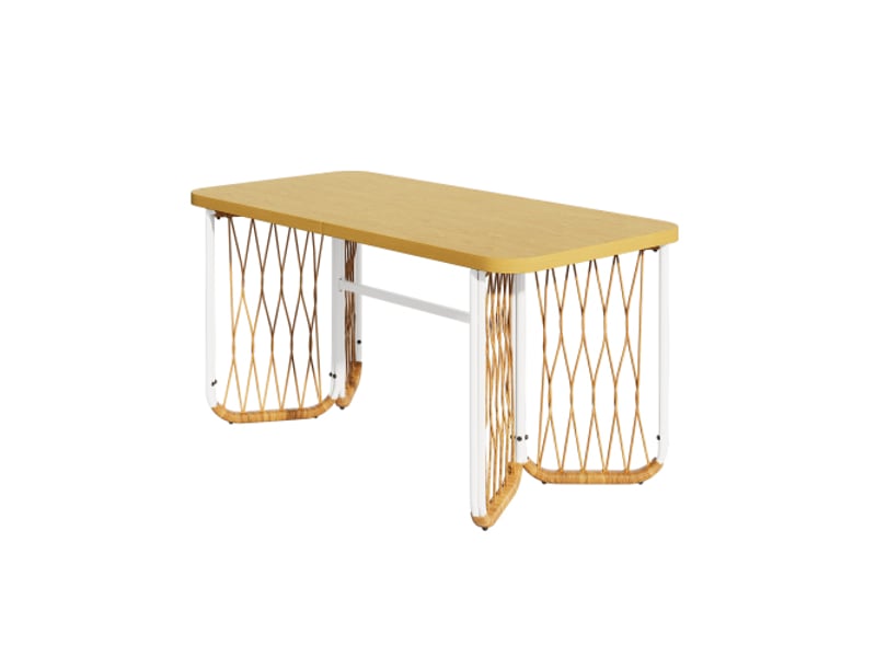 Ensemble de meubles de jardin en rotin - cadre en fer blanc - table 159,5x77,5x75 cm - 6 chaises 55x65x87 cm - Conforama A