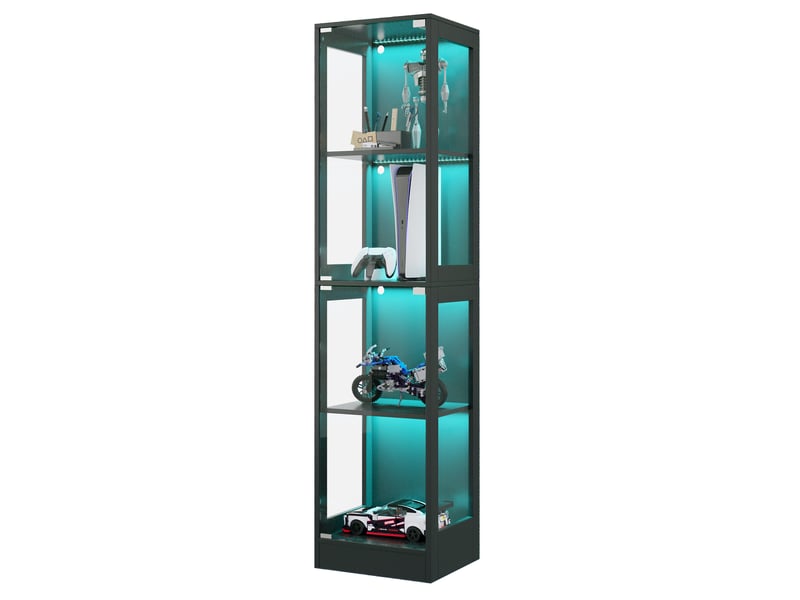  Vitrine led noire avec 4 niveaux, verre trempé, 40 x 35 x 170 cm  - Conforama A