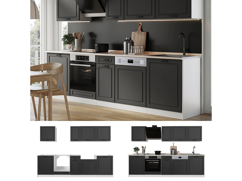 Vicco cuisine, anthracite campagneblanc, 280cm plan de travail chêne doré - Conforama D