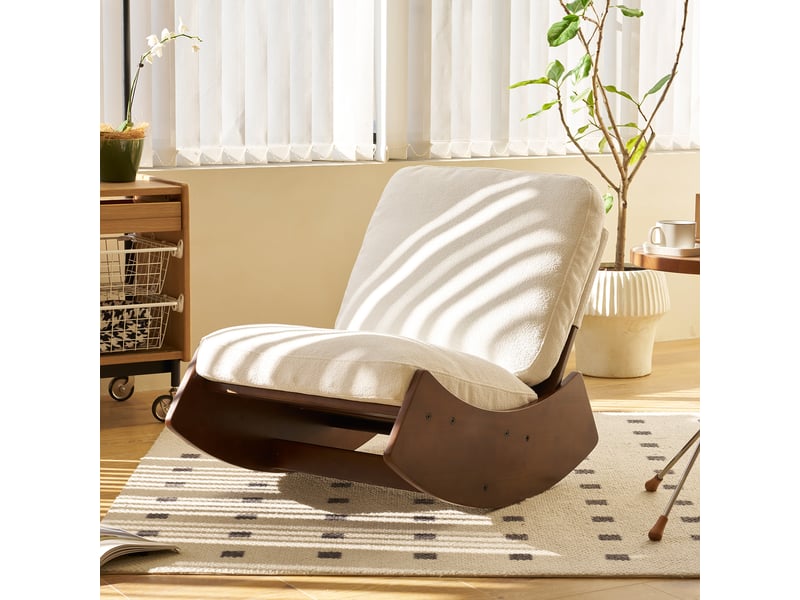 Lot de 2 chaises à bascule, fauteuil d'allaitement blanc en velours côtelé et bois massif, 90x61.5x71.9 cm  - Conforama D