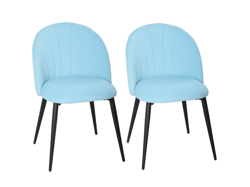  Lot de 2 chaises de salle à manger rembourrées avec dossier coquille en velours bleu ciel dimensions 52x55x79 cm  - Conforama A