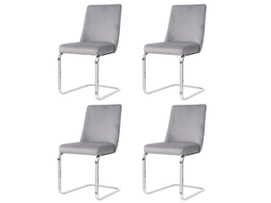 Chaise de salle à manger lot de 4 à dossier capitonné  - pieds en métal, velours gris et argenté