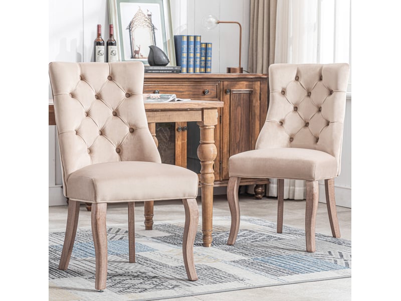  Lot de 2 chaises de salle à manger à dossier haut en velours beige  - Conforama D