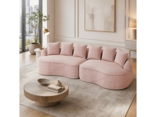 Canapé modulaire 4 places sans cadre en chenille rose avec coussins - 320 x 114 x 67 cm