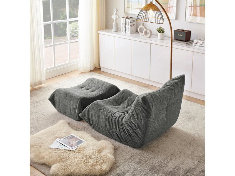  Fauteuil de sol modenvie avec dossier et repose-pieds 100 x 90 x 70 cm tissu bouclette gris  - Conforama E