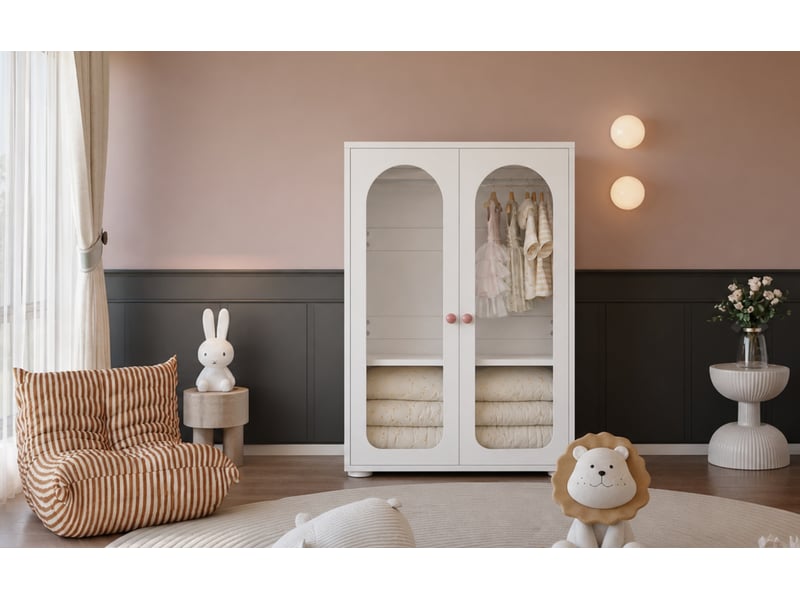  Armoire 2 portes transparentes avec penderie et étagères réglables laquée pour chambre en mdf blanc 80 × 50 × 120 cm  - Conforama E