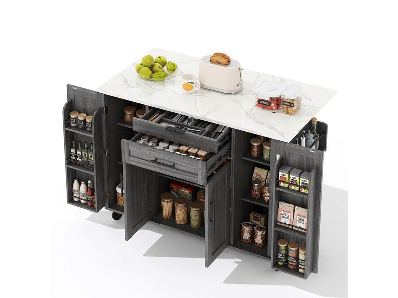  Îlot de cuisine mobile, desserte de cuisine sur roulettes, plan extensible 136cm  - Conforama A