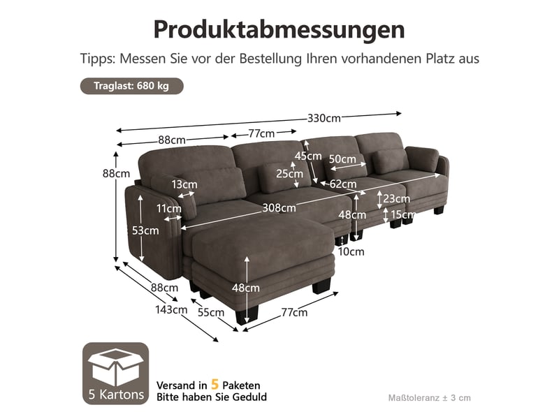  Canapé d'angle modulable - 4 places - forme l - 1 ottoman - coussins d'accoudoirs - tissu chenille - mobilier de salon - brun CozyNest - Conforama D