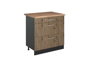 Vicco meuble cuisine, chêne artisananthracite, 80cm avec 3 tiroirs plan de travail chêne doré