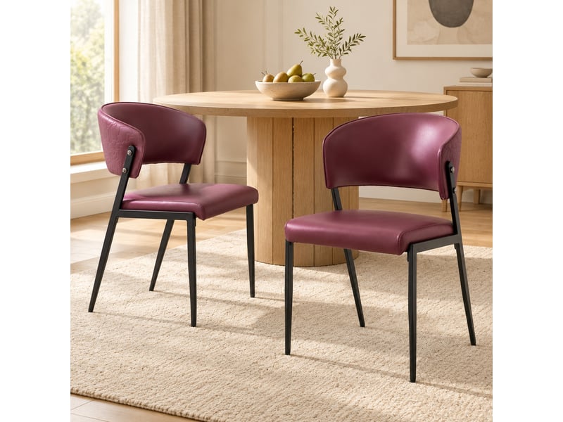  Chaise de salle à manger rembourrée à dossier ergonomique en pu rouge  - Conforama C