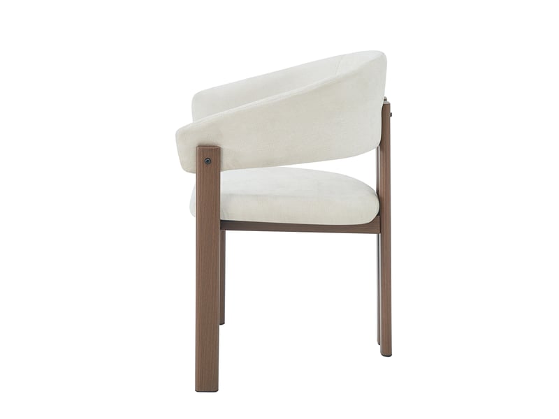  Chaise de salle à manger lot de 4 avec accoudoirs ergonomiques, tissu en lin et métal effet noyer beige  - Conforama A