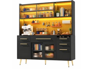Buffet haut modenvie avec led et panneau perforé 145 x 39 x 171 cm noir mdf verre