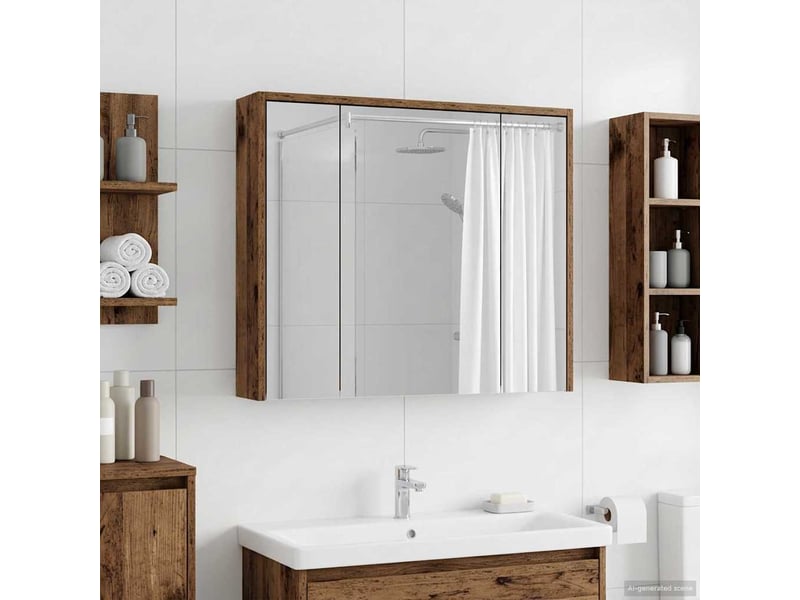  Armoire miroir de salle de bain, cabinet de salle de bain bois ancien 73,5 x 16 x 62,5 cm cf65148  - Conforama D
