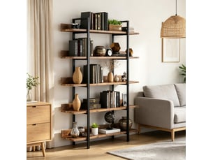 Étagère bibliothèque 5 niveaux industrielle noir et marron rustique, 105 x 33 x 180 cm pour salon ou bureau