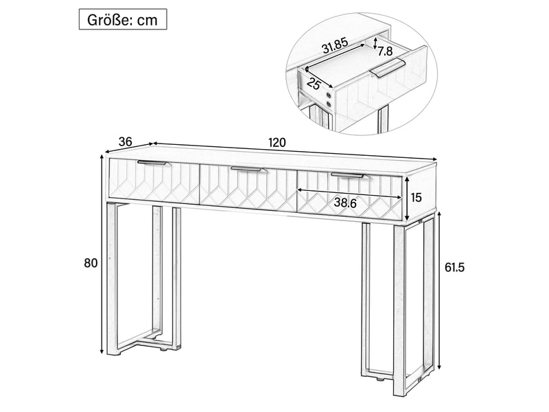  Table console moderne avec 3 tiroirs,repose-pieds réglables,poignées et cadre noirs,blanc console blanc - Conforama C