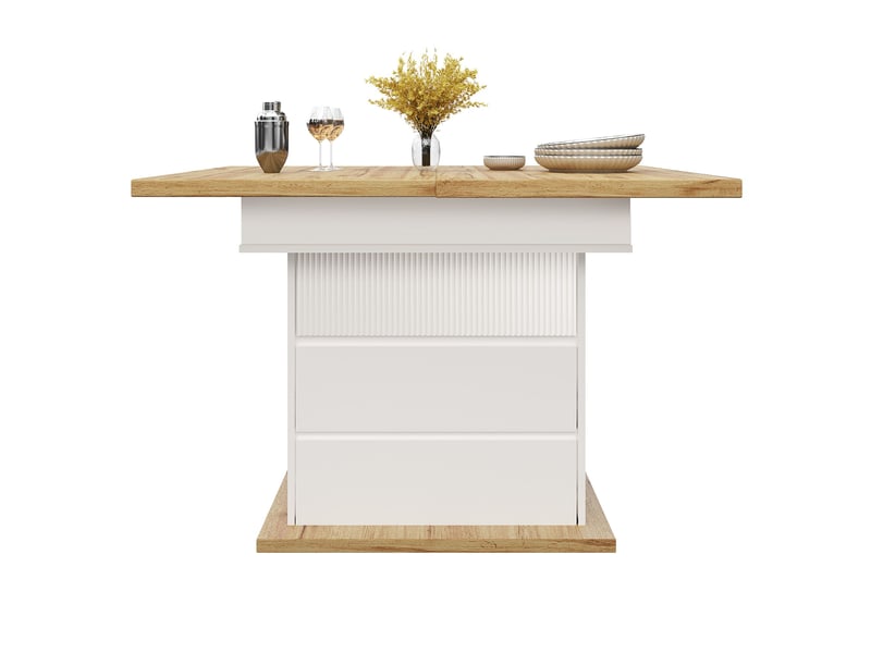  Table à manger extensible natural,white, rangement, pliable, étagères réglables, fermeture douce, solide - mdf - 110-140x80cm  - Conforama A