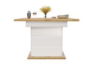 Table à manger extensible natural,white, rangement, pliable, étagères réglables, fermeture douce, solide - mdf - 110-140x80cm