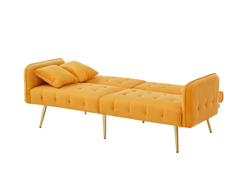 Canapé convertible 2 places, canapé en velours moderne avec dossier et accoudoirs réglables, pieds en métal doré, pour salon. - Conforama A