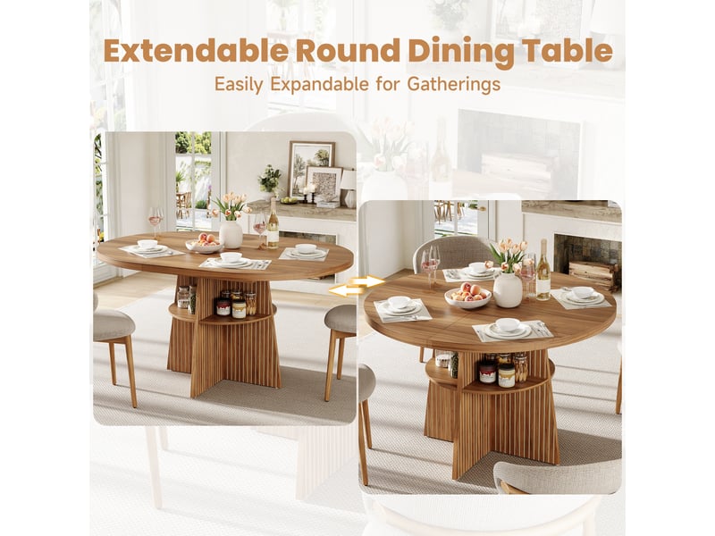  Table de cuisine ronde avec allonge bois foncé - 110x110-150max.cm mdf  - Conforama E