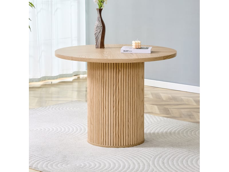 Table de salle à manger ronde avec plateau 4 segments et pied de rangement pour cuisine, bois naturel, ø 100 cm - Conforama D