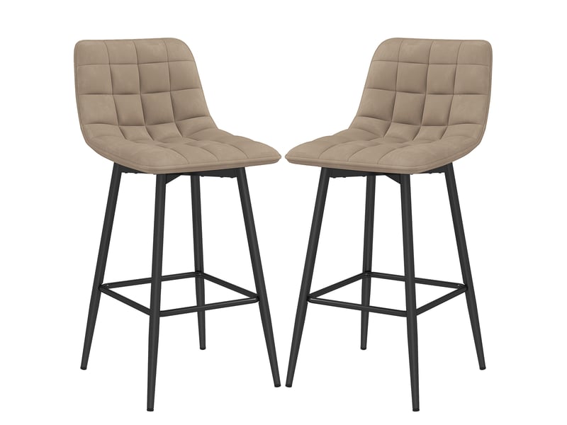  Ensemble de 2 tabourets de cuisine de style nordique en tissu effet velours et métal, 45 x 47 x 84 cm, marron  - Conforama B