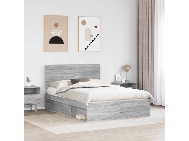 Lit double- lit adulte - cadre de lit gris sonoma 150 x 200 cm bois de pin massif - Conforama B