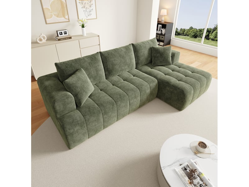  Canapé d'angle modulable 244,5x136x79 cm – vert – chenille, sans montage, style bas  - Conforama B