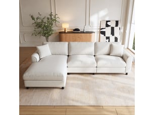Canapé d'angle réversible fixe <strong>MERAX</strong> <strong></strong> 3 places Polyester beige