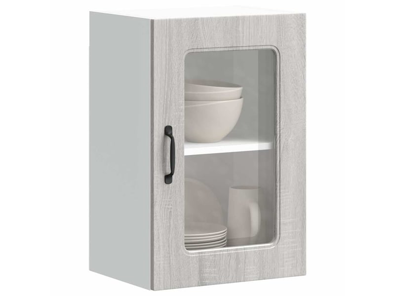  Armoire murale de cuisine avec porte vitrée kalmar bois d'ingénierie gris sonoma shl7323  - Conforama B