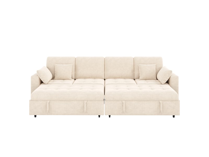  Canapé convertible d'angle en l,262.5x140x89cm,canapé-lit  modulable 4 places avec 2 couchages,éclairage led,usb et type-c,tissu chenille,beige  - Conforama A
