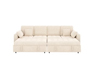 Canapé convertible d'angle en l,262.5x140x89cm,canapé-lit modulable 4 places avec 2 couchages,éclairage led,usb et type-c,tissu chenille,beige