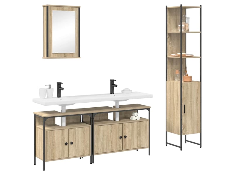  Ensemble de mobilier de salle de bain 4 pc chêne sonoma cf64518  - Conforama C