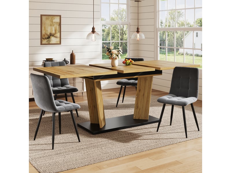 Table extensible en mdf avec piètement métal pour salle à manger 120-160×80×76 cm chêne - Conforama B