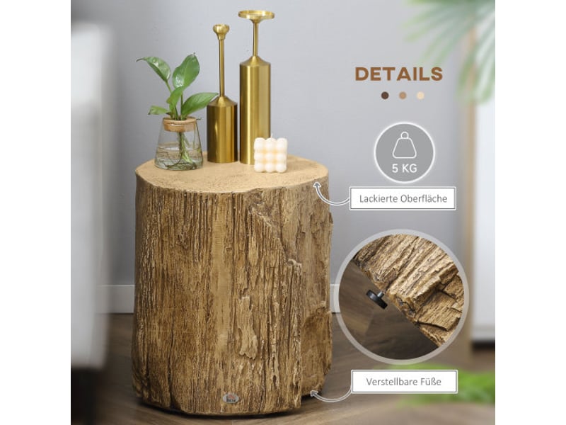 Table d’appoint effet tronc d’arbre étanche 37x37x43 cm avec 4 pieds réglables pour salon et chambre - Conforama B