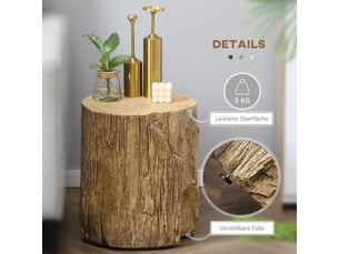 Table d’appoint effet tronc d’arbre étanche 37x37x43 cm avec 4 pieds réglables pour salon et chambre