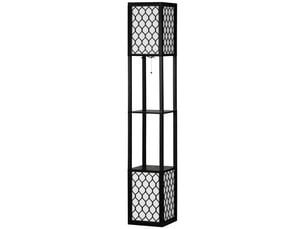 Lampadaire en bois avec étagères et interrupteur à tirette pour salon et chambre, 26 x 26 x 156 cm, noir et blanc