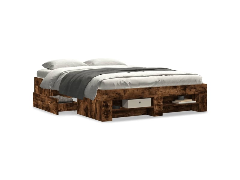  Lit double- lit adulte -  cadre de lit sans matelas chêne fumé 140x190 cm bois ingénierie  - Conforama C